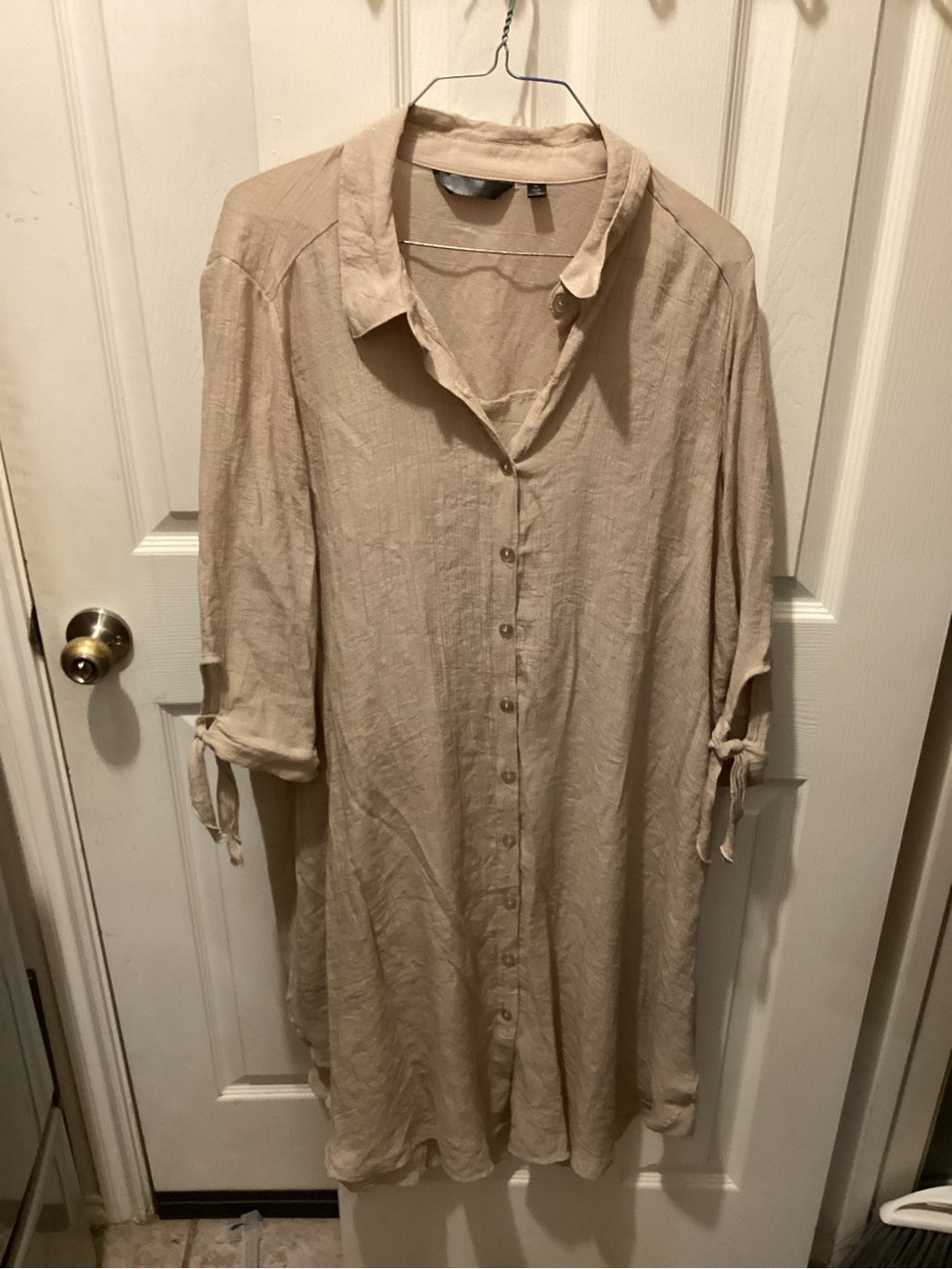 Light Beige Button-Front Midi Dress